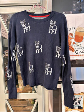 Abercrombie & Fitch Vintage French Bulldog Navy Knit Sweater XS